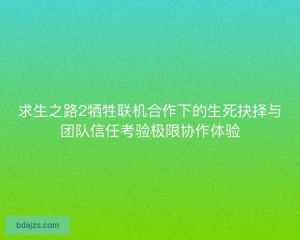 求生之路2牺牲联机合作下的生死抉择与团队信任考验极限协作体验